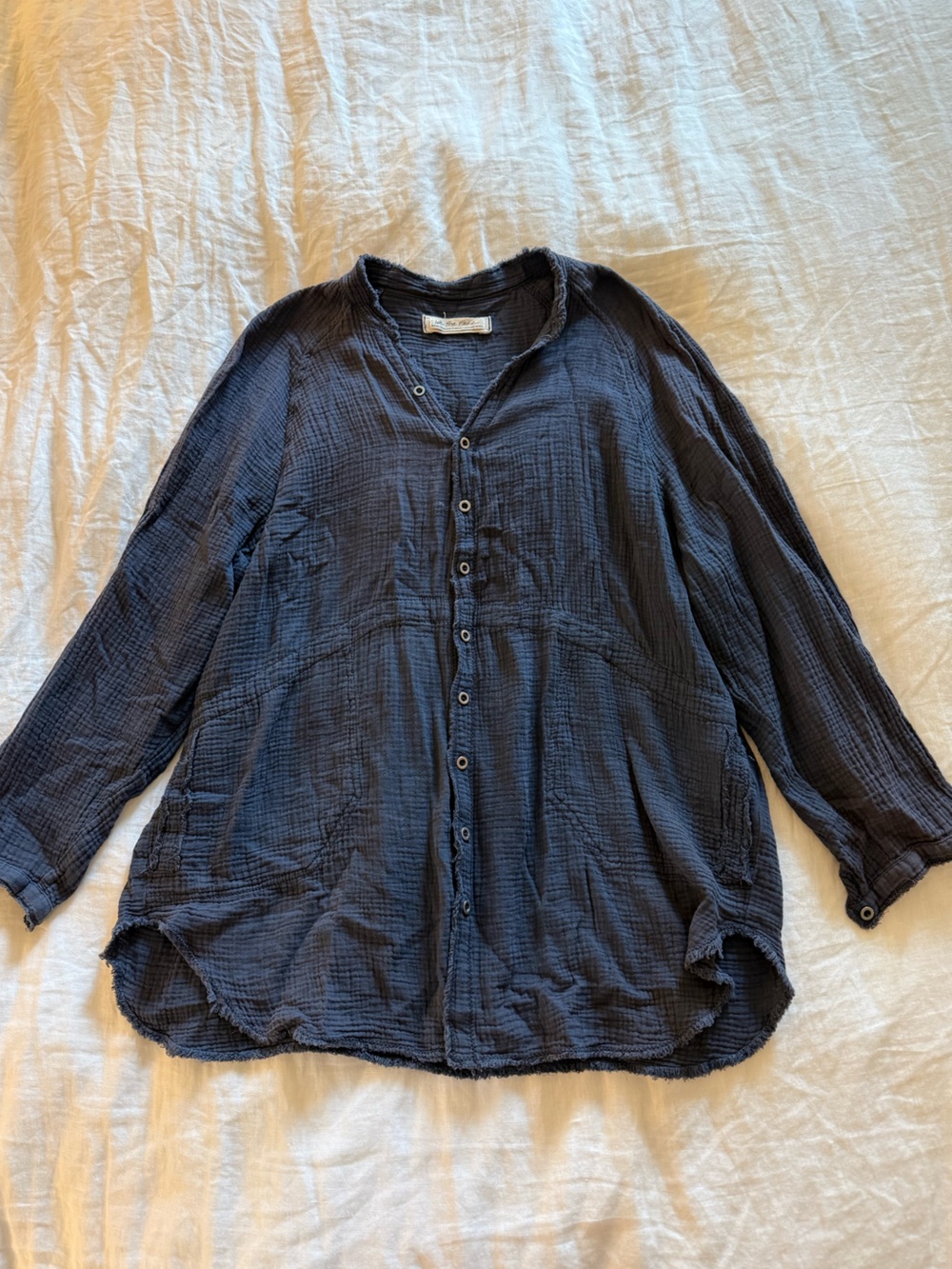 We The Free Dark Navy Textured Gauze Shirt